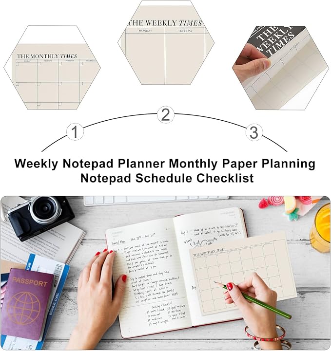 2pcs Weekly and Monthly Planner Notepad Tear-off Sheets Schedule Checklist for Students and Office Use Portable Undated Agenda for Goal Tracking and Habit Planning