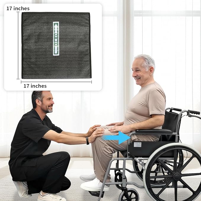 One Way Transfer Support Seat Cushion - Non-Slip Fall Prevention Pad for Elderly/Disabled Use on Wheelchairs, Chairs, Beds, and More - 17"x17"