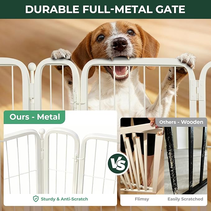 FXW Dog Gate Extra Wide Designed for Indoor Use, Adjustable Width Up to 219-inch Wide (32" H 8 Wire Panels for Small and Medium Dogs), White