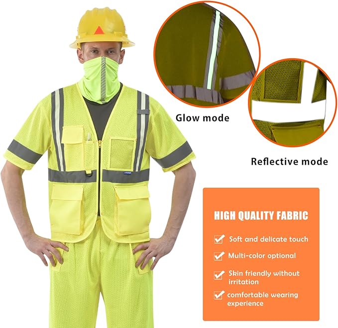 A-SAFETY High vis Reflective Mesh safety Vest ANSI Class 3,with Pockets and Zipper