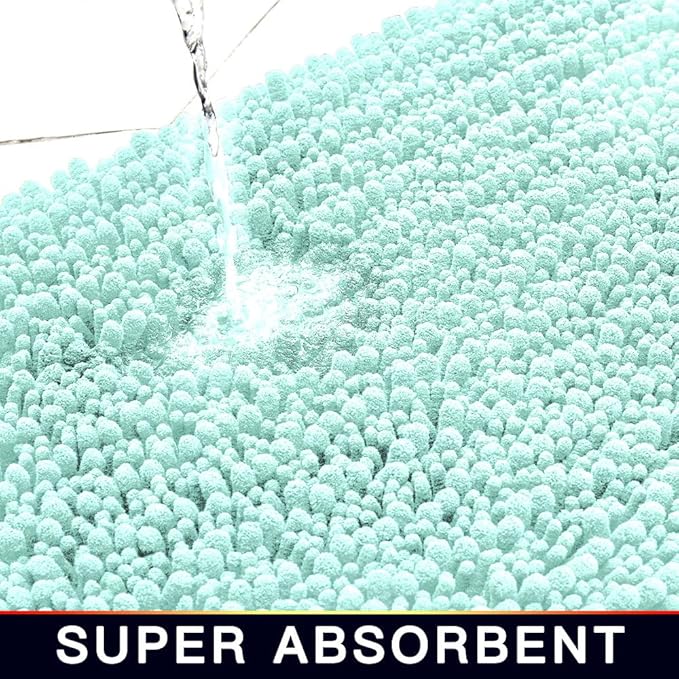 Walensee Bathroom Rug Non Slip Bath Mat (24x17 Inch Spa Blue) Water Absorbent Super Soft Shaggy Chenille Machine Washable Dry Extra Thick Perfect Absorbant Best Small Plush Carpet for Shower Floor