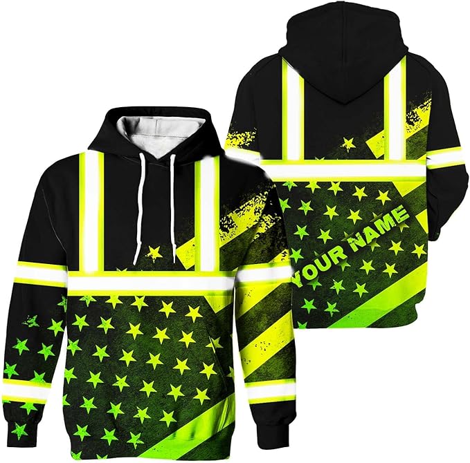 US Flag High Visibility Hoodie for Men Reflective Hoodie Safety Workwear for Worker Runner Patriotic ACC02