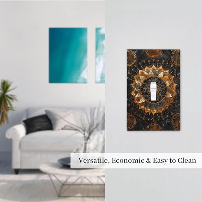 Cool Colorful Mandal Flowers Boho Floral Decorative Light Switch Cover 1 Gang Single Toggle Device Electrical Faceplate Switchplates Decorator Outlet Wall Plate for Bed Room Living Room Decor