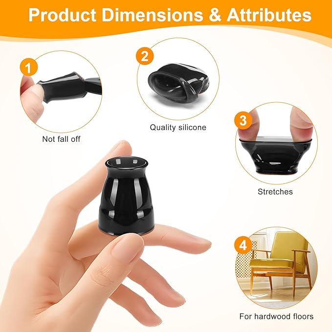 CHUNZEXI 16 Pack Extra Small Chair Leg Floor Protectors for Hardwood Floors, Silicone Felt Covers Pads Caps, Protect Wood Furniture Feet Floors Noise Reduce and Scratch (Universal X-Small & Black)