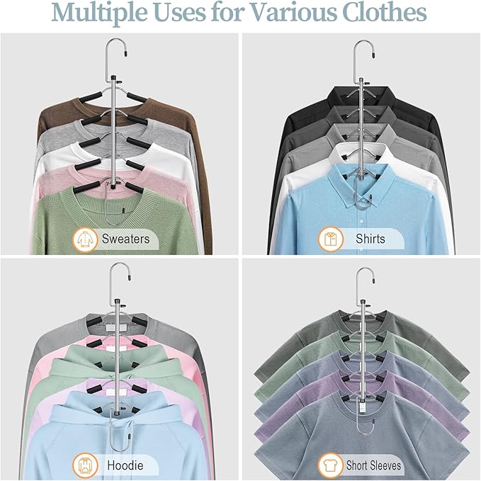 Clothes Hangers Space Saving Shirt Organizer, Non Slip Multi Shirt Hangers for Closet with Foam Padded Closet Organizers and Storage for Sweater Hoodie Blouse Coat Dress Short Black 2 Pack