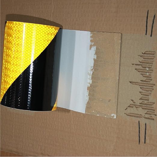Reflective Tape Yellow Black 16 inch Wide, Outdoor Waterproof Hazard Conspicuity Warning Industrial Marking Tape (66 feet)