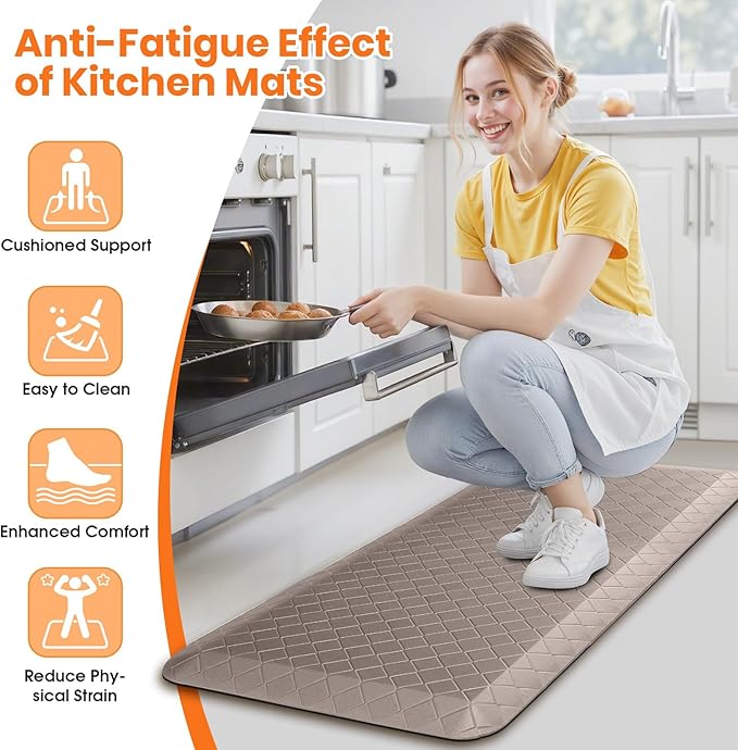 4/5 Inch Extra Thick Kitchen Mats for Floor,Non Slip Anti Fatigue Kitchen Rugs,Waterproof Stain Resistant Sink Mat,Cushioned Standing and Comfort Mats for Office (17"x39" Khaki)