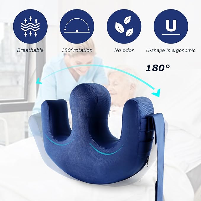 YHK Inflatable Turning Device, Bedridden Turnover Pillow, Prevent Muscle Atrophy with Polyester Removable Pillowcase U-Shaped Multifunctional Turning Pillow, Bedridden Nursing Supplies(Dark Blue)