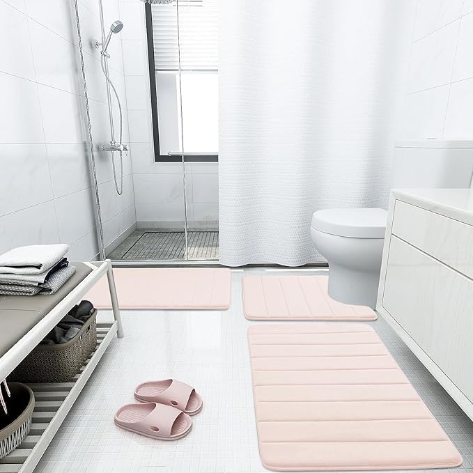 Buganda Memory Foam Bath Mat, 60" x 24", Ultra Soft and Non-Slip Bathroom Rugs, Water Absorbent and Machine Washable Bath Rug Runner for Bathroom, Shower, and Tub, Pink