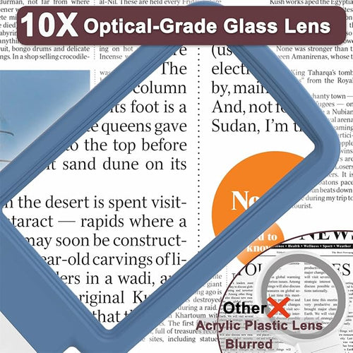 10X Magnifying Glass with Light and Stand, Real Glass Lens, Rechargeable Foldable Handheld Magnifier, 3 Color Modes Dimmable Lighted Page Magnifier for Reading Fine Prints, Seniors - Blue White