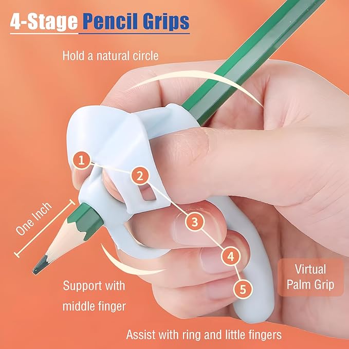 4-Stage Pencil Grips for Kids Writing Posture Correction, 8 Pack Pencil Holder for Toddlers Writing Aid Tools, Pencil Grippers for Preschoolers Needs in Classroom, Assorted Colors