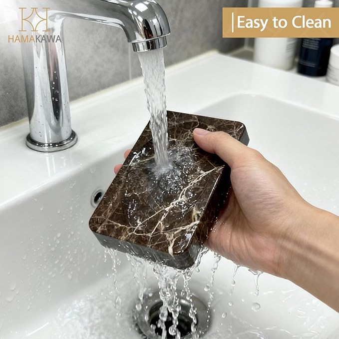 Natural Marble Soap Dish, Emperador Dark Rectangle Jewelry Dish, Dark Brown Style Shower Soap Holder, Modern Stone Sponge Holder, Bar Soap Saver Tray for Bathroom, Kitchen, Easy to Clean