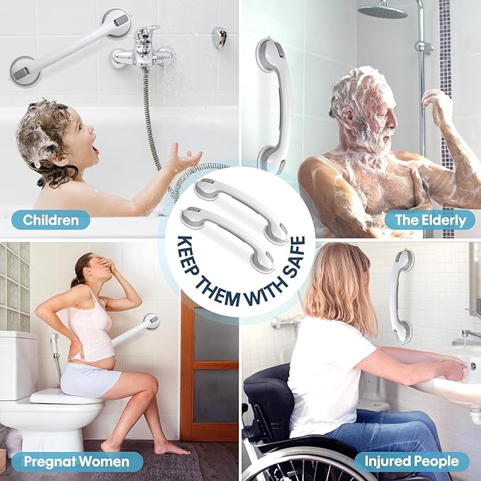 Auroras Strong Suction Cup Grab Bars for Bathtubs and Showers, 2 Pack Removable Heavy Duty Shower Grab Bars for Seniors No Drilling, 16 Inch Non-Slip Shower Handles for Elderly,Children,Injured