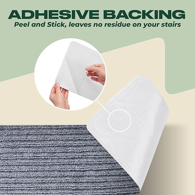MBIGM 8" X 30" (7 in Pack) Non-Slip Carpet Stair Treads Non-Skid Safety Rug Slip Resistant Indoor Runner for Kids Elders and Pets with Reusable Adhesive - Light Gray