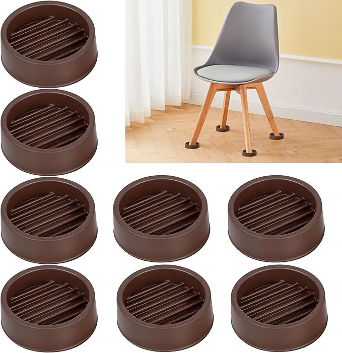1.5" x 1.5" Rubber Furniture Pads, 8 PCS Non Slips Furniture Casters Cup Chair Leg Floor Protectors for Bed Sofa Table and Chair Stopper (Brown,Round)