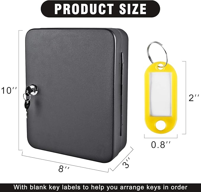 Kikerike Key Cabinet Wall Mount, 48 Hooks & Tags, Storage Key Lock Box, Steel Security Locking Key Management Organizer