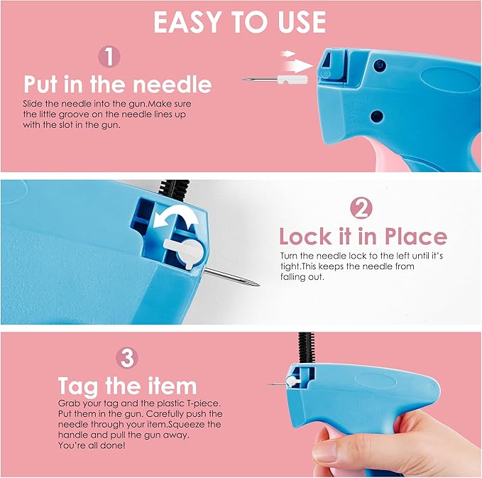 Stitch Gun for Clothes - Handheld Stitch Tag Gun Quick Clothing Fixer - Tagging Gun - Sewing Kit Includes 6 Needle, 1000 Black Fasteners and 1000 White Fasteners (Blue, Pink)
