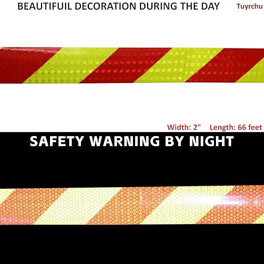 Reflective Tape 2 inch X 66 feet, Outdoor Waterproof Hazard Conspicuity Safety Warning Industrial Marking Tape