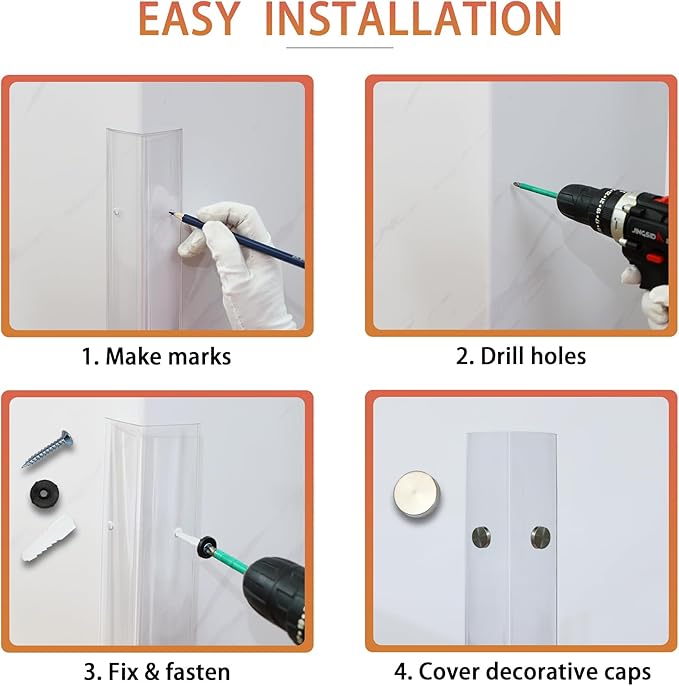 Clear Screws Installation Wall Corner Protectors, Thickened L-Shaped Furniture Edge Shields & Guards for Sharp Wall, Door Frame, Table (4pcs x 39.4''L x 1.97''W)