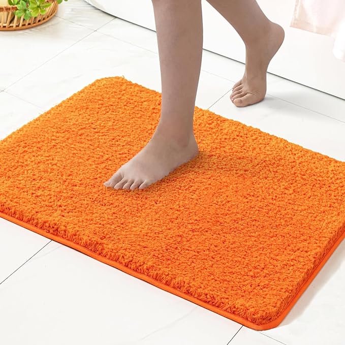 MIULEE Orange Bathroom Rugs Non Slip Bath Mat 24'' x 40'' Shaggy Soft Bath Rug Plush Microfiber Absorbent Water for Shower Tub Machine Washable