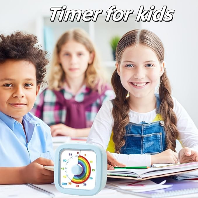 Kids Visual Timer Cute Rainbow - 60 Minute Countdown Timer Time Management for Kids and Adults, Timer for Cooking Classroom Meeting (Blue)
