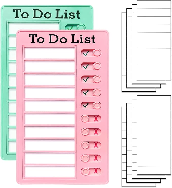 2 Pieces Chores Chart for Kids-Visual Schedule, Plastic Checklist Board, Detachable to Do List Whiteboard, Portable Routine Chart (pinkgreen)