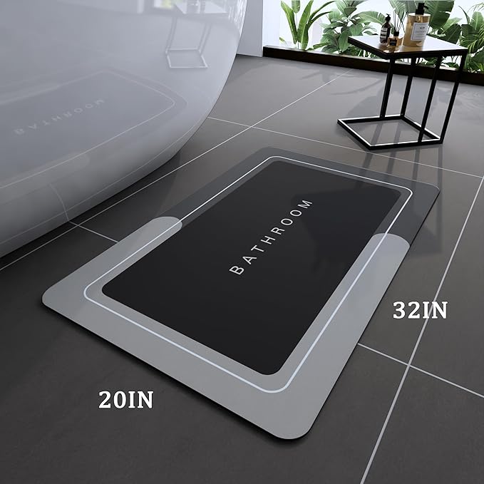 Bath Mats 20x32 Inch, Modernized Magic Mat Bathroom, Rubber Anti Slip Quick Drying Absorbent Bathroom Rug, Shower Room Rugs for in Front of Bathtub, Sink, Dark Gray