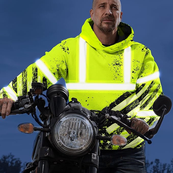 US Flag High Visibility Hoodie for Men Reflective Hoodie Safety Workwear for Worker Runner Patriotic ACC02