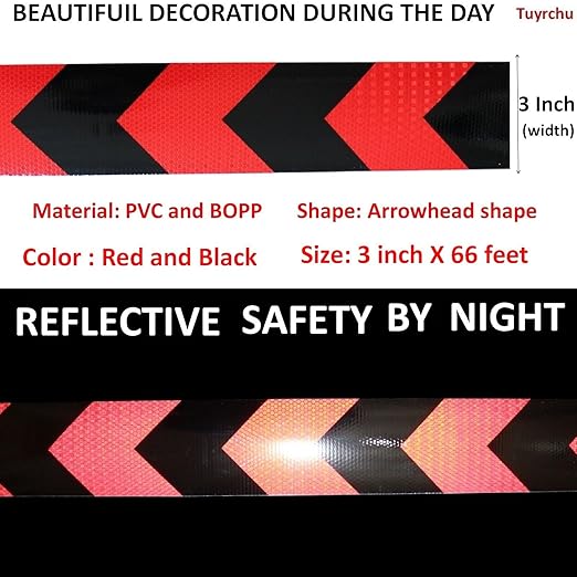 Reflective Tape Red Black 3 inch X 66 feet, Outdoor Waterproof Hazard Conspicuity Warning Industrial Marking Tape