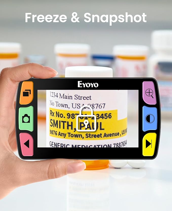 Eyoyo Portable Digital Magnifier 4.3-Inch: Electronic Video Magnifier with 6X–16X Zoom, 12 Color Modes, Rechargeable, Freeze & Snapshot, TF Card Storage, Reading Aid for Books, Labels & Seniors