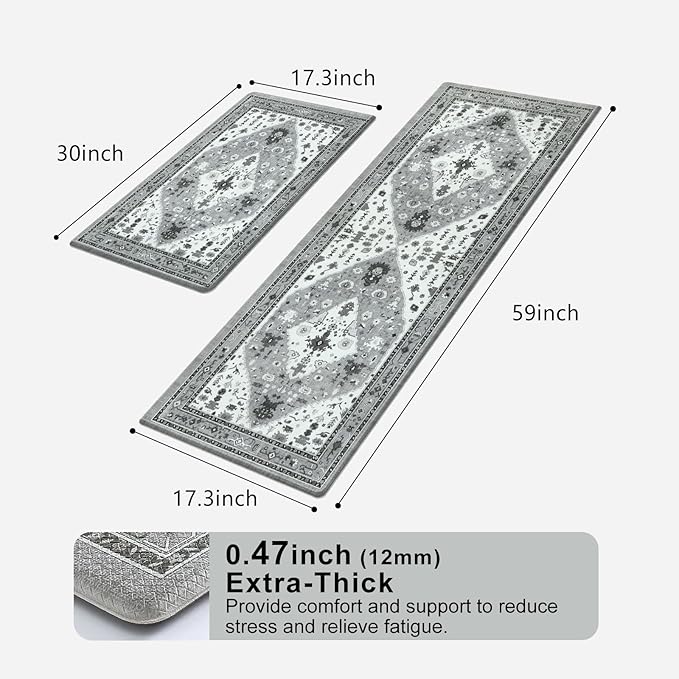 Collive Boho Anti Fatigue Kitchen Mats Sets 2 Piece Non Skid Kitchen Mats for Floor Cushioned Kitchen Rugs and Mats Waterproof Ergonomic Comfort Standing Mat Runner for Kitchen,Home,Office,Laundry