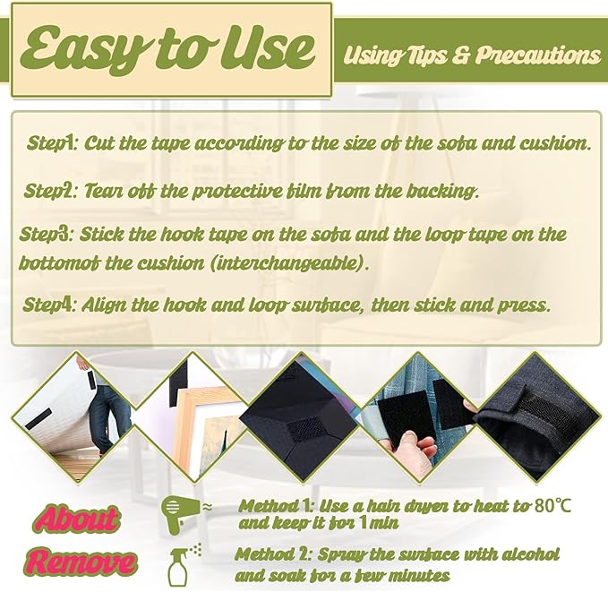 TEUVO 4.3 Inch x 32.8 Feet Heavy Duty Hook and Loop Tape Strips with Adhesive Cushion Grip to Prevent Sliding Keep Couch Cushions Mattress from Sliding, Outdoor No Punching Picture Wall Hanging Strips