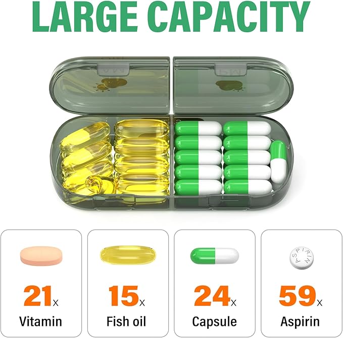 Weekly Pill Organizer 2 Times a Day, 7 Day Pill Box 2 Times, Portable for Travel Pill Case for Pills/Vitamin/Fish Oil/Medication/Supplements (2x7 Black)