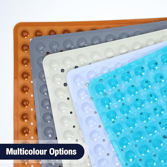 Beige Square Shower Bathtub Mat Non Slip 21x21 Inch, Soft Bath Mat for Inside Shower Tub, Shower Stall Mats for Bathroom Floor, Big Suction Cups Drain Holes, Easy Washable and Dry, BPA-Free