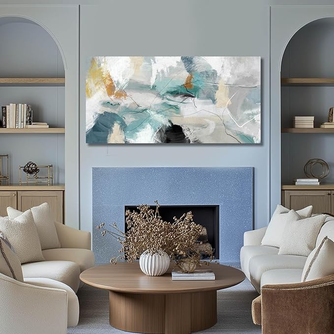 SOUGUAN Canvas Wall Art for Living Room Abstract Pictures Green Wall Decor Home Decor Teal Print Arts for Office 24"x48"