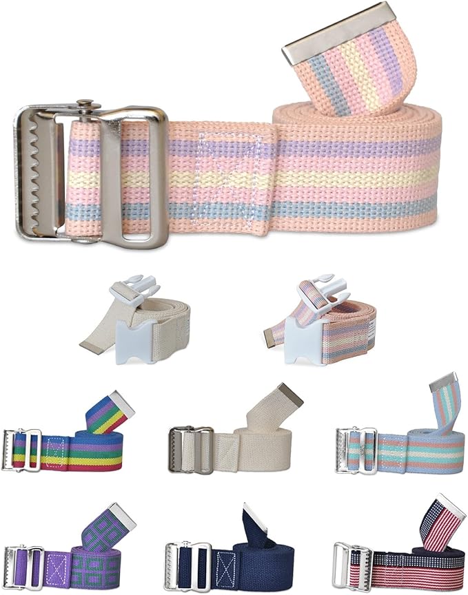 NYOrtho Metal Buckle Gait Belt - Adjustable Machine Washable Strong and Durable Material Latex Free, Pastel, 60"