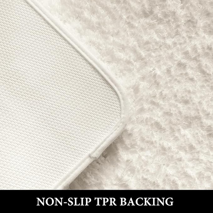MIULEE Extra Thick Non Slip Bathroom Rug Shaggy Soft Bath Mat Plush Microfiber Absorbent Water for Shower Tub Machine Washable (Ivory, 20x30 Inches)