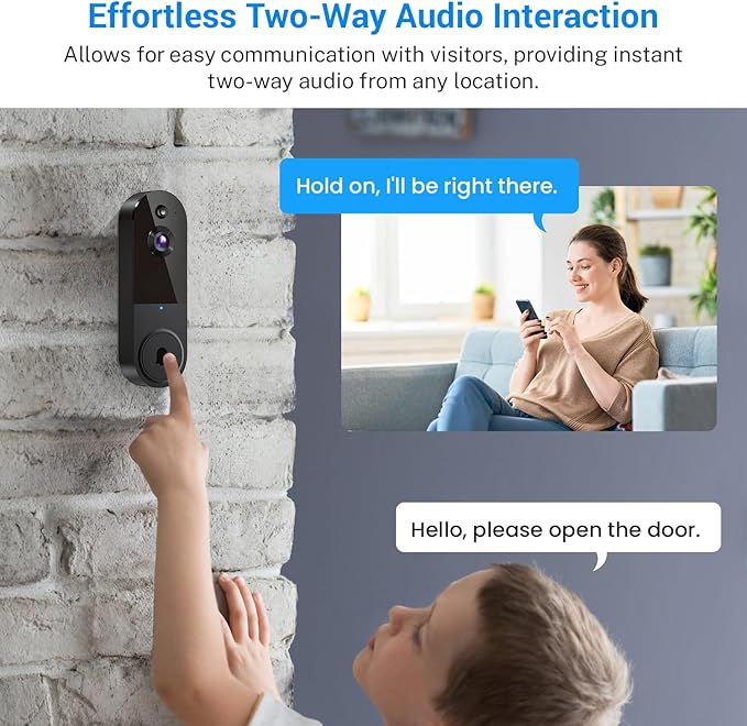 1080p Wireless Video Doorbell Camera with Indoor Receiver, AI Human Detection, 2-Way Audio, Night Vision, Cloud Storage, Real-Time Alerts, Smart Home Protection (Black)