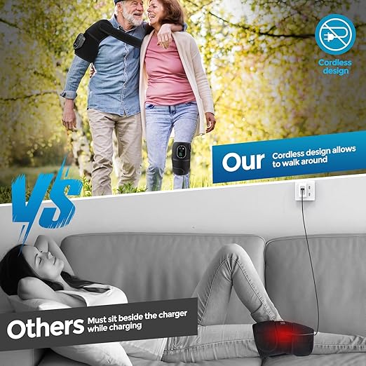 Cordless Heated Knee Massager with Vibration, FSA Eligible, Heated Knee Brace Wrap Heating Shoulder Brace Support Wrap for Knee Elbow, Heating Pad with 6 Heating Levels, 3 Massage Modes&Timer (Black)