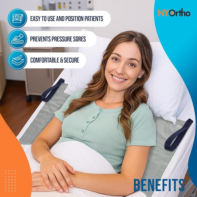 NYOrtho Glide Repositioning Sheet 35x55 in – Low-Friction, Breathable, Reusable Transfer Aid with 12 Ergonomic Handles – Supports Up to 575 lbs