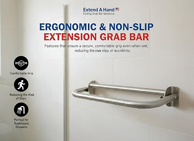 Extend-A-Hand Grab Bar Extension 24"x12"| Heavy-Duty Bathroom Safety Handrail, Non-Slip Stainless Steel Support Grab Bar for Elderly, Disabled & Injury Recovery.