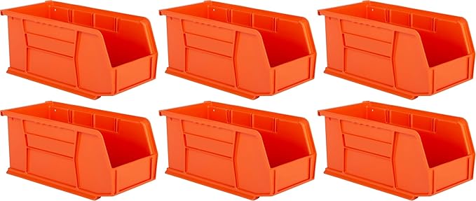 Hudson Exchange 11" x 5-1/2" x 5" (6 Pack) Plastic Stackable Storage Bin and Hanging Container, Orange