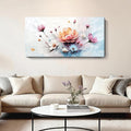 amatop Floral Canvas Wall Art – Framed Modern Abstract Botanical Print in Pink, Blue & White, Nature Art for Living Room, Bedroom & Office Decor (48x24 Inches)
