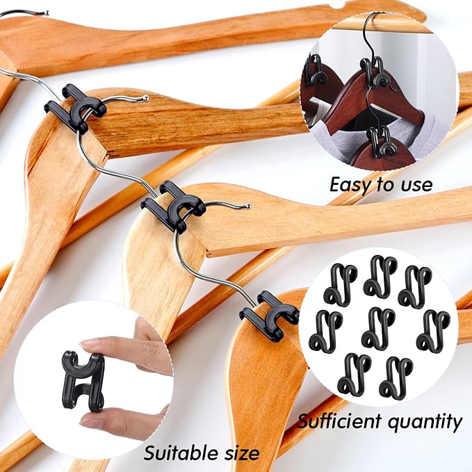 Unittype 100 Pcs Black Plastic Heavy Duty Clothes Hanger Connector Hooks, Space Saving, Cascading