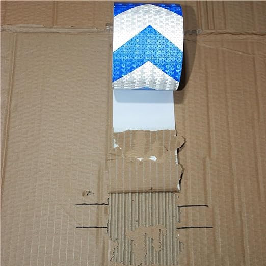 Reflective Tape Blue and White 4 inch X 66 feet, Outdoor Waterproof Hazard Conspicuity Warning Industrial Marking Tape