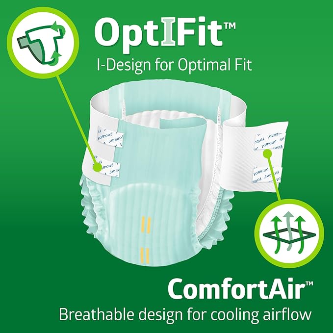 FitRight Extra+ Adult Diapers, Disposable Incontinence Briefs, Leak-Proof Diaper, Absorbent Briefs for Men and Women, Maximum Protection, 2XL, 60 – 70 in, 20 Briefs per Bag