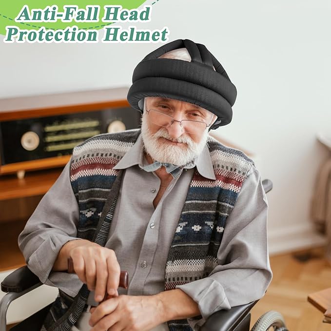 Woanger 1 Pcs Anti Fall Elder Head Safety Helmet for Adults Special Needs Thick Soft Protective Hat Adjustable Seniors Fall Prevention Head Protection Cap Elderly Helmet for Injury Protection (Black)