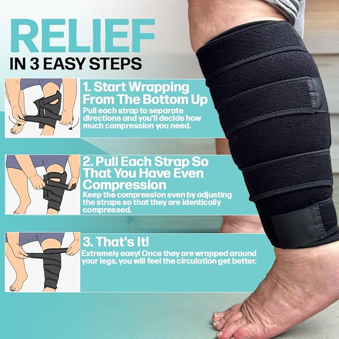 Beltwell® Adjustable Calf Compression Wrap for Swelling, Edema, Lipedema – Easy Leg Compression Sleeve for Circulation, Heaviness, Pain Relief – Ideal Lymphedema Leg Wrap