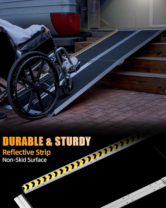 VNN Portable Wheelchair Ramp 7FT, Seamless Non-Slip Aluminum Ramps for Wheelchairs for Home, Handicap Wheelchair Ramps for Home Steps, Aluminum Loading Dock Plates, Doorways