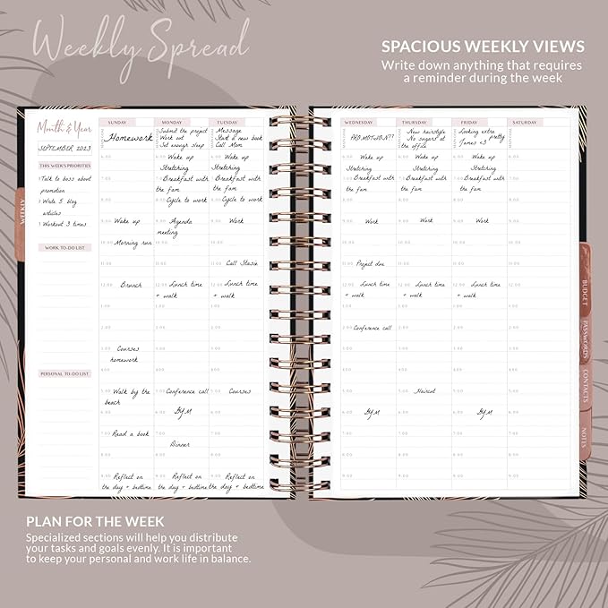 PLANBERRY Hourly Schedule Planner Premium – Undated Weekly Organizer with Time Slots & Monthly Budget – Time Management, Goal Setting, to-Do List & Habit Tracker –6.9″x8.5″(Onyx Black)